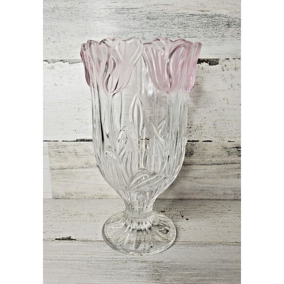 Block Tulip 7.5" Amethyst Hurricane 24% Lead Crystal Vase T2220A Poland - Picture 1 of 6